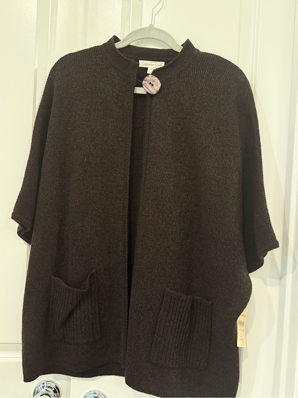 Coldwater Creek Chocolate Brown Open-Front Knit Cape One Button Sweater